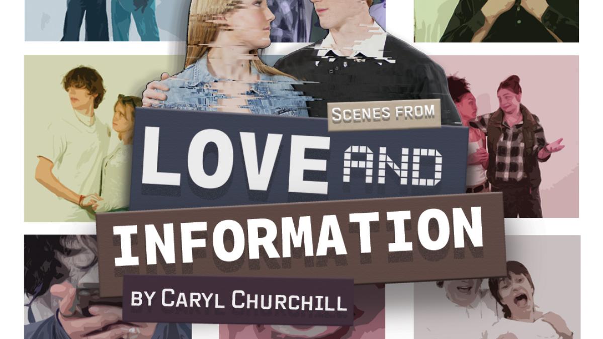  A theatre production poster depicting a checkerboard of scenes from a play