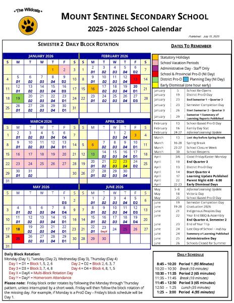 School Calendar - Semester 2