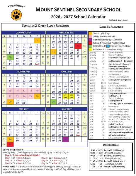 School Calendar - Semester 2