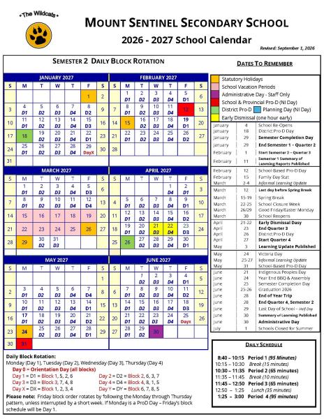 School Calendar - Semester 2