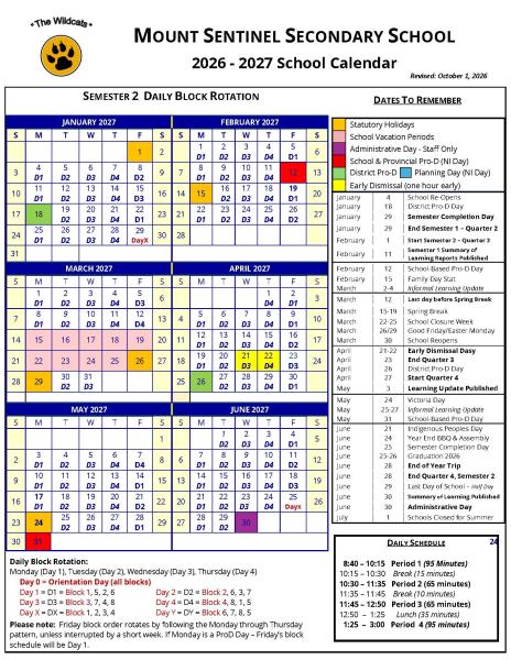 School Calendar - Semester 2
